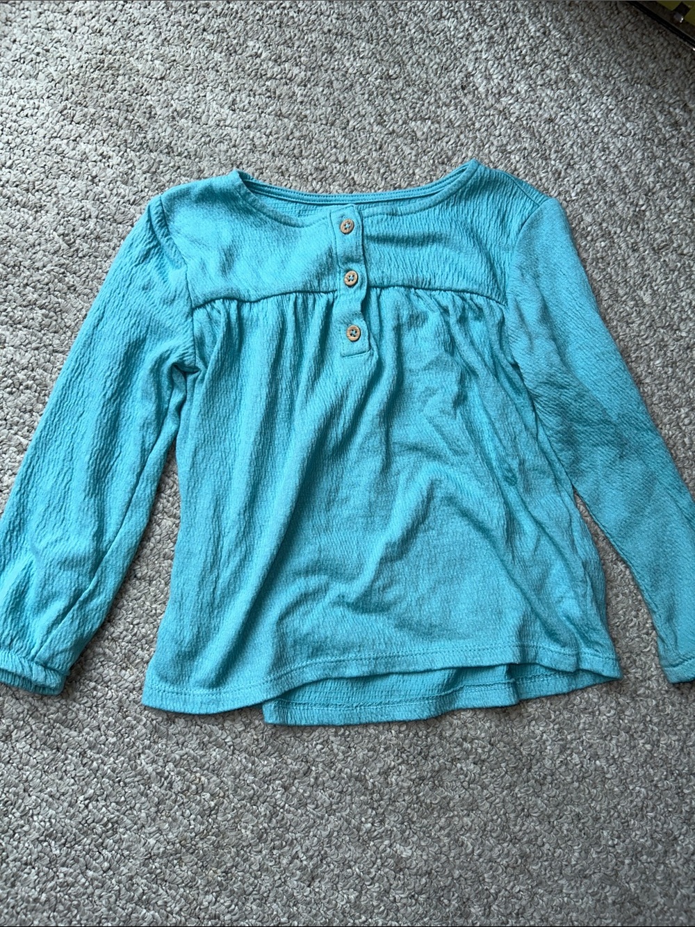 Kids Long-Sleeve Top - Teal Blue Button Henley